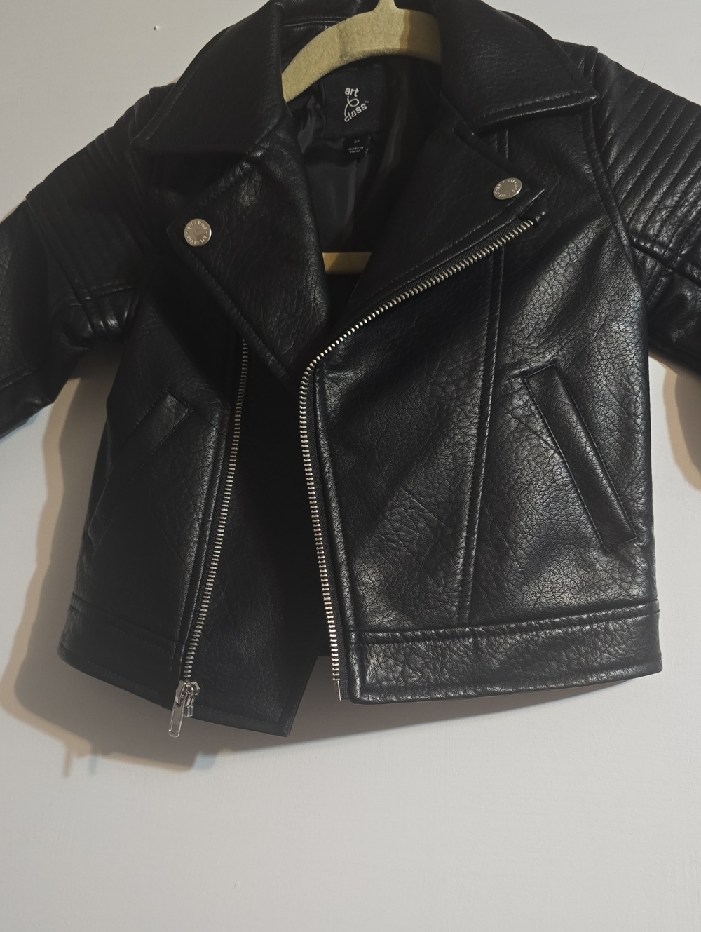art class Black Faux Leather Biker Jacket with Silver Hardware